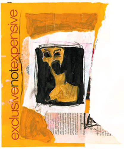 Dessin et collage sur papier journal