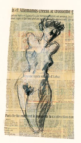 Nu - Dessin et acrylique sur papier journal