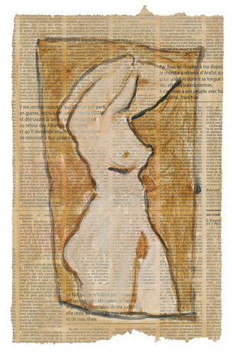 Nu - Dessin et acrylique sur papier journal