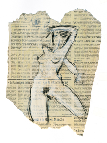 Nu - Dessin et acrylique sur papier journal