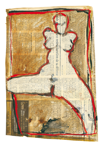 Nu - Dessin et acrylique sur papier journal