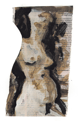 Nu - Dessin et acrylique sur papier journal