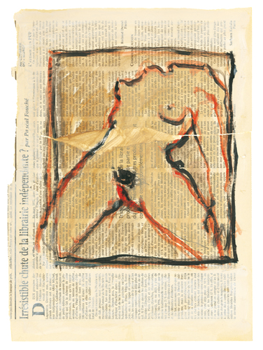 Nu - Dessin et acrylique sur papier journal