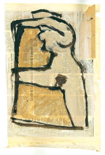 Nu - Dessin et acrylique sur papier journal