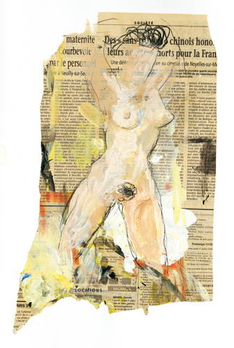Nu - Dessin et acrylique sur papier journal