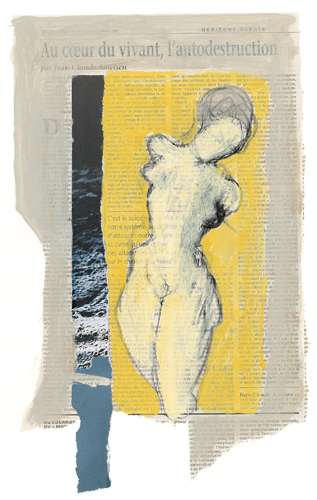 Nu - Dessin et acrylique sur papier journal