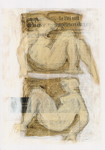 Nu - Dessin et acrylique sur papier journal