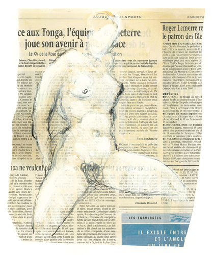 Nu - Dessin et acrylique sur papier journal