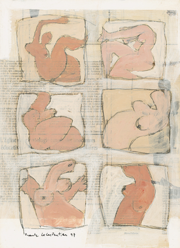 Nu - Dessin et acrylique sur papier journal