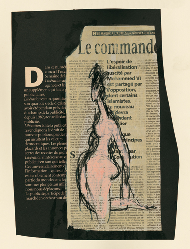 Nu - Dessin et acrylique sur papier journal